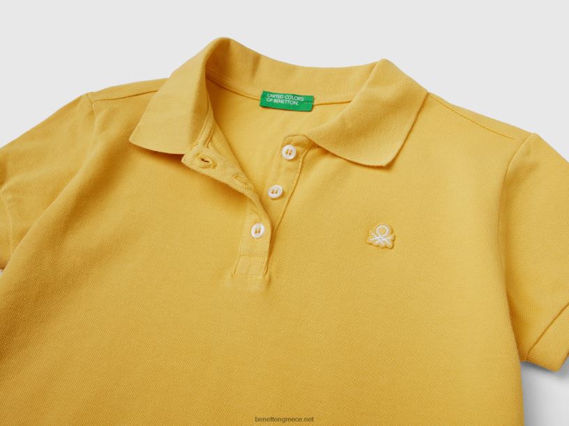 κοντομάνικο πόλο από οργανικό βαμβάκι J8TLD2483 Benetton παιδιά κίτρινος