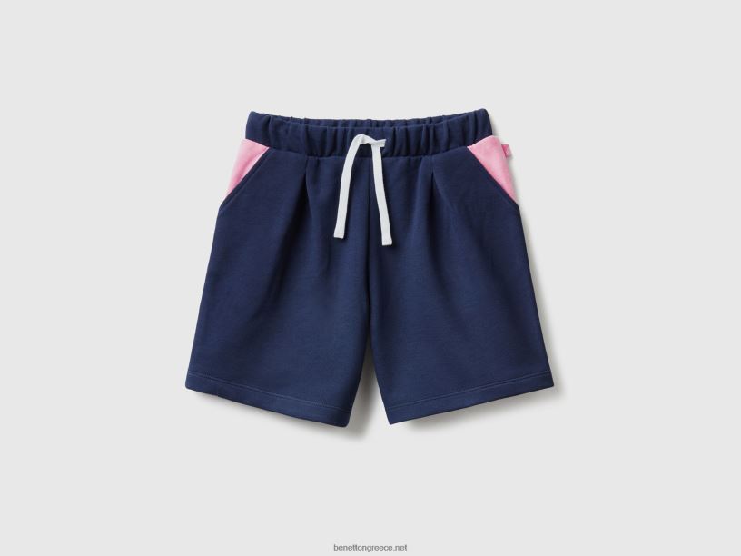 Βερμούδες από 100% βαμβάκι J8TLD2694 Benetton παιδιά σκούρο μπλε