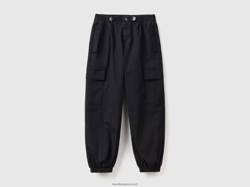 παντελόνι αλεξίπτωτο με μεγάλες τσέπες J8TLD2666 Benetton παιδιά μαύρος