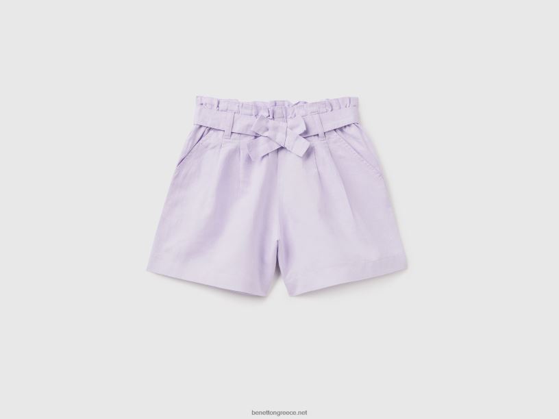 βερμούδες από χαρτοσακούλα σε λινό μείγμα J8TLD2704 Benetton παιδιά πασχαλιά