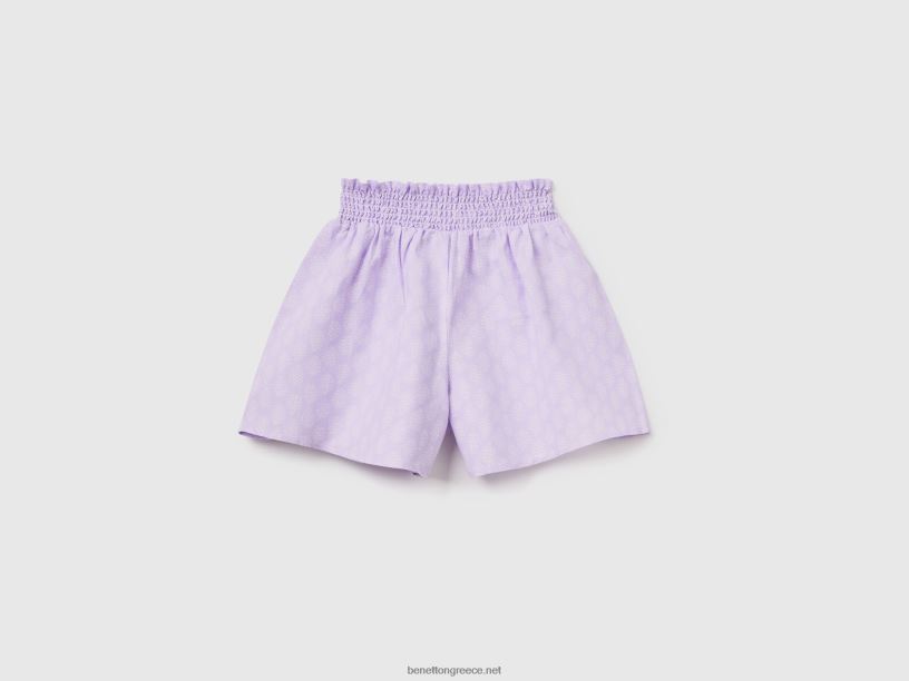 Σορτς με σχέδια σε λινό μείγμα J8TLD5429 Benetton παιδιά λεβάντα