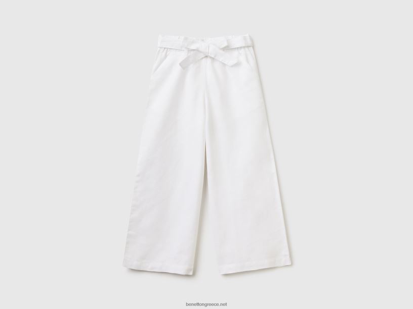 παντελόνι palazzo σε λινό μείγμα J8TLD2669 Benetton παιδιά άσπρο