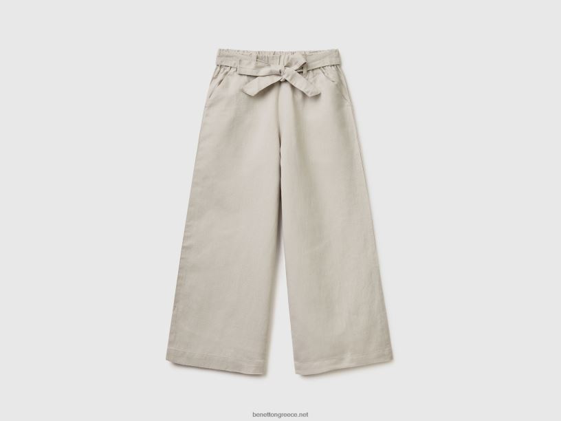 παντελόνι palazzo σε λινό μείγμα J8TLD2683 Benetton παιδιά μπεζ
