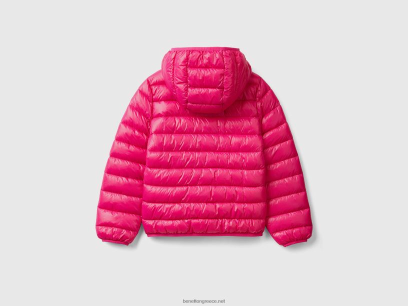 puffer jacket με κουκούλα J8TLD5204 Benetton παιδιά φουξία