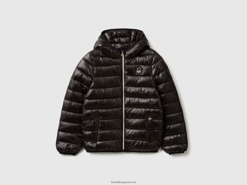 puffer jacket με κουκούλα J8TLD5207 Benetton παιδιά μαύρος