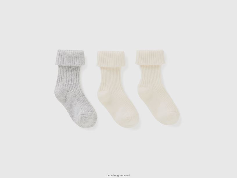 κάλτσες σετ με μπούκλα J8TLD3309 Benetton παιδιά κρεμώδες λευκό