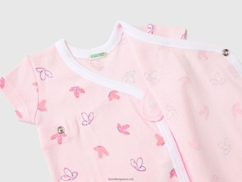 δύο κοντομάνικα φορμάκια από οργανικό βαμβάκι J8TLD3173 Benetton παιδιά απαλό ροζ