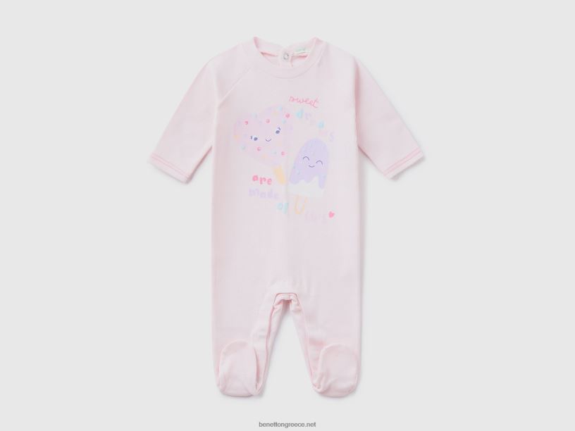 μακρόστενο από καθαρό οργανικό βαμβάκι J8TLD3174 Benetton παιδιά παστέλ ροζ