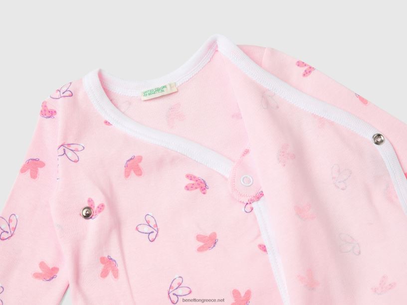 δύο μακρυμάνικα φορμάκια από οργανικό βαμβάκι J8TLD3186 Benetton παιδιά απαλό ροζ