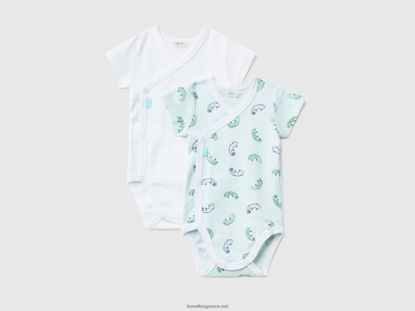 δύο κοντομάνικα φορμάκια από οργανικό βαμβάκι J8TLD3195 Benetton παιδιά μπλε του ουρανού