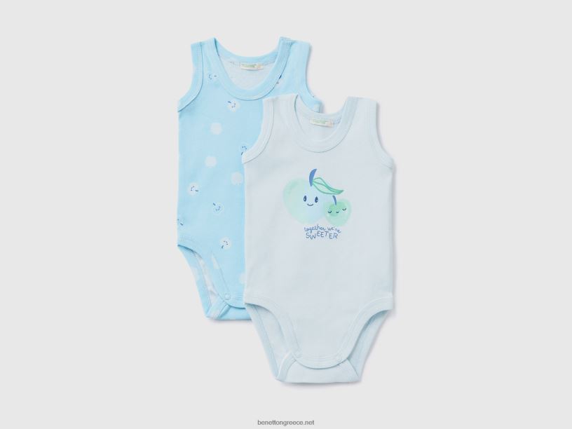 δύο φορμάκια από οργανικό βαμβάκι J8TLD3201 Benetton παιδιά γαλάζιο