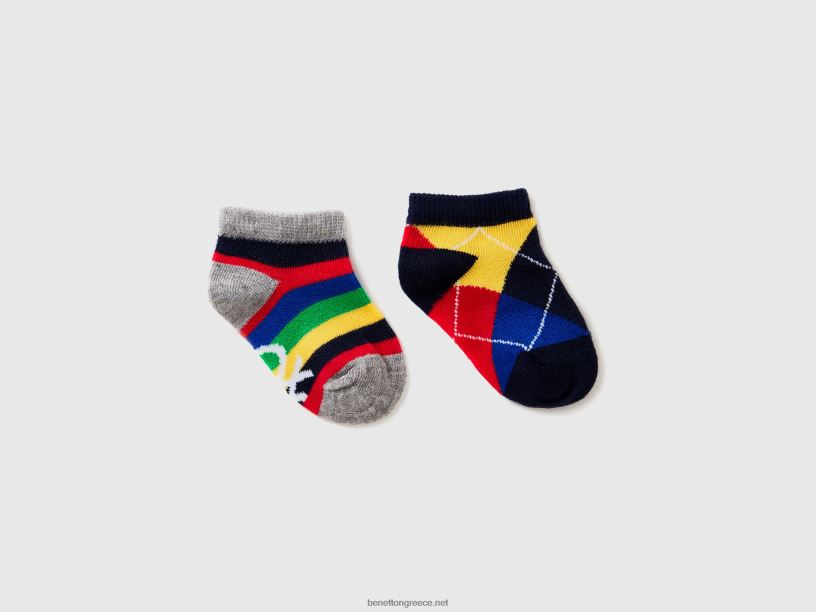 δύο κοντές κάλτσες ζακάρ J8TLD3299 Benetton παιδιά πολύχρωμο
