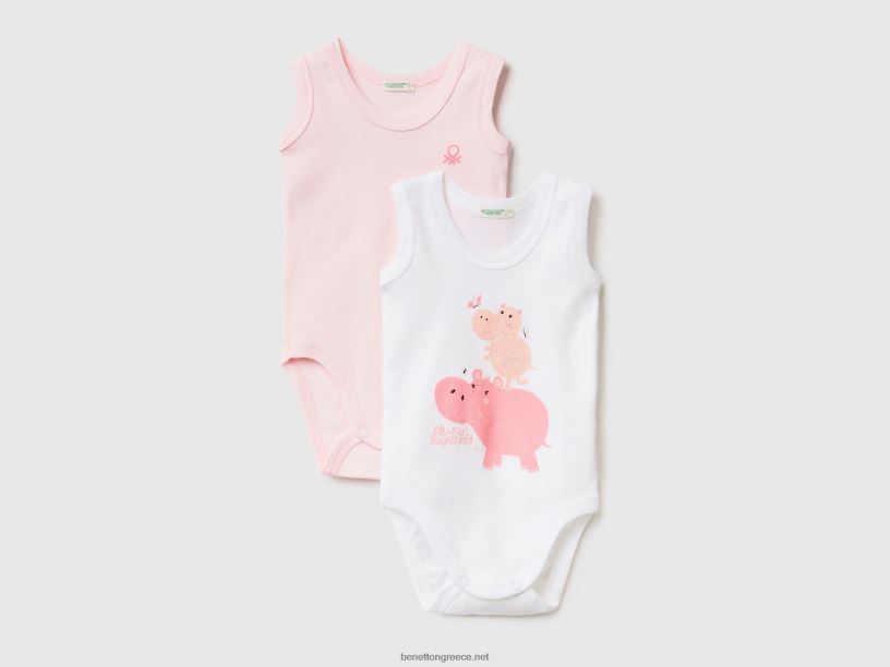 δύο φορμάκια από οργανικό βαμβάκι με στάμπα J8TLD5867 Benetton παιδιά ροζ