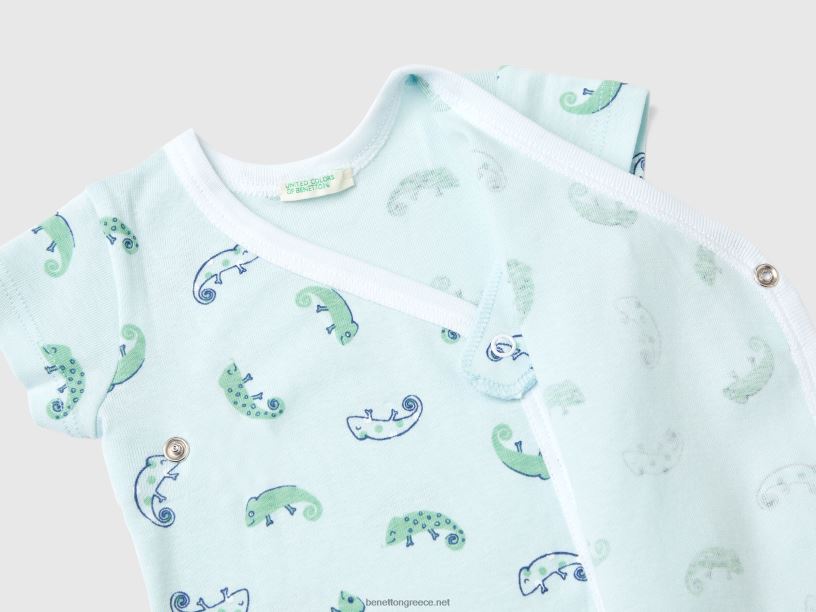 δύο κοντομάνικα φορμάκια από οργανικό βαμβάκι J8TLD5875 Benetton παιδιά μπλε του ουρανού