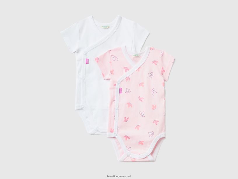 δύο κοντομάνικα φορμάκια από οργανικό βαμβάκι J8TLD5881 Benetton παιδιά απαλό ροζ
