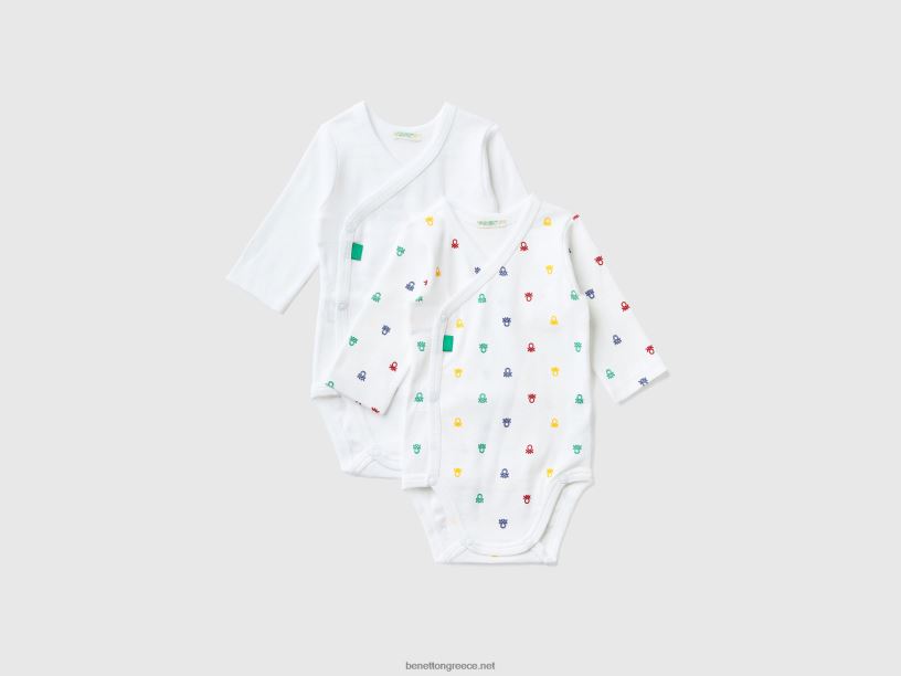δύο μακρυμάνικα φορμάκια από οργανικό βαμβάκι J8TLD5886 Benetton παιδιά πολύχρωμο