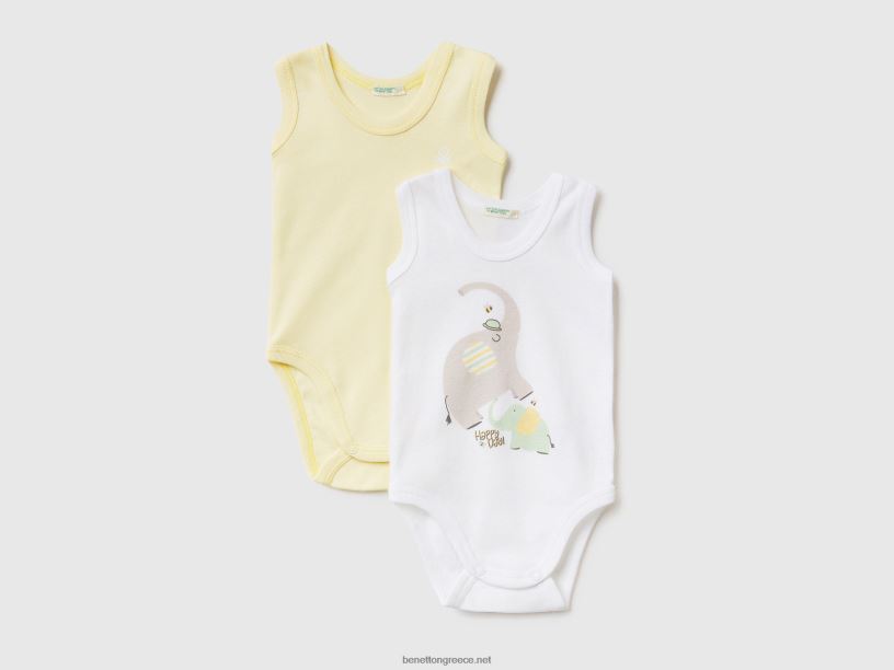 δύο φορμάκια από οργανικό βαμβάκι με στάμπα J8TLD5889 Benetton παιδιά πολύχρωμο