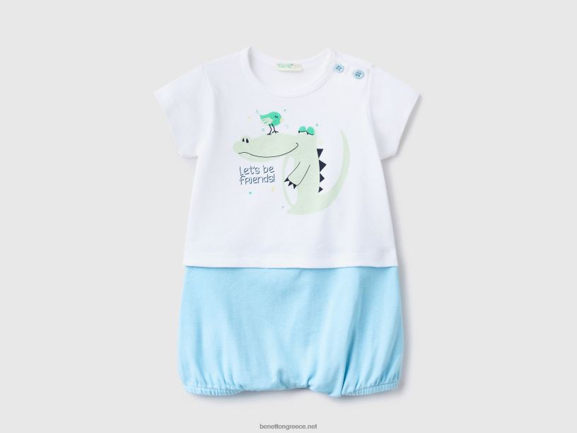 color block onesie από οργανικό βαμβάκι J8TLD3207 Benetton παιδιά γαλάζιο