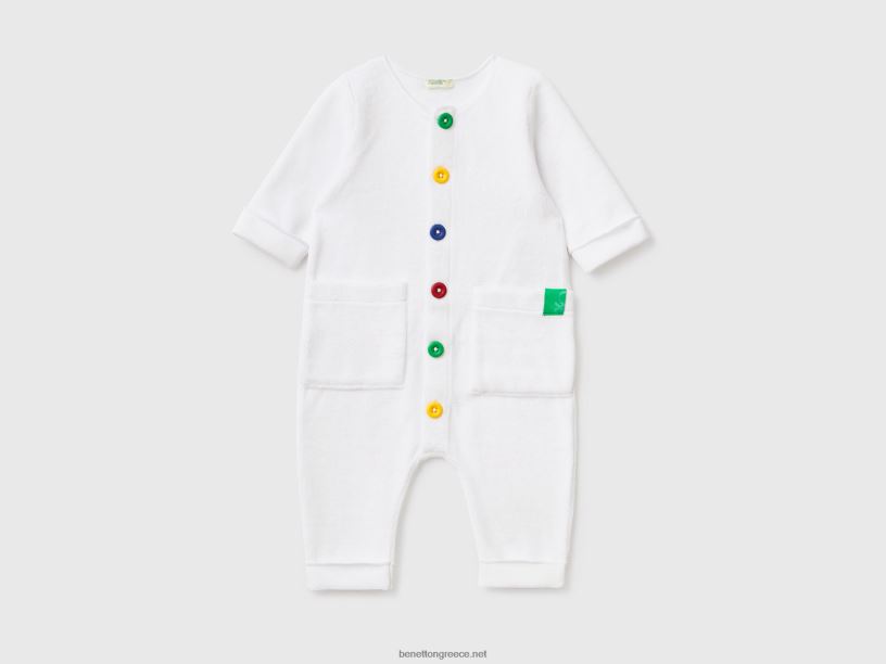 onesie σε σενίλ με τσέπες J8TLD3171 Benetton παιδιά άσπρο