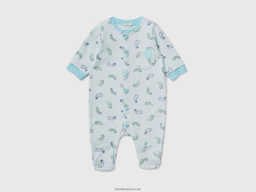 μοτίβο onesie από οργανικό βαμβάκι J8TLD3190 Benetton παιδιά μπλε του ουρανού