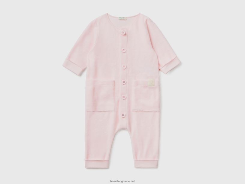 onesie σε σενίλ με τσέπες J8TLD3200 Benetton παιδιά απαλό ροζ