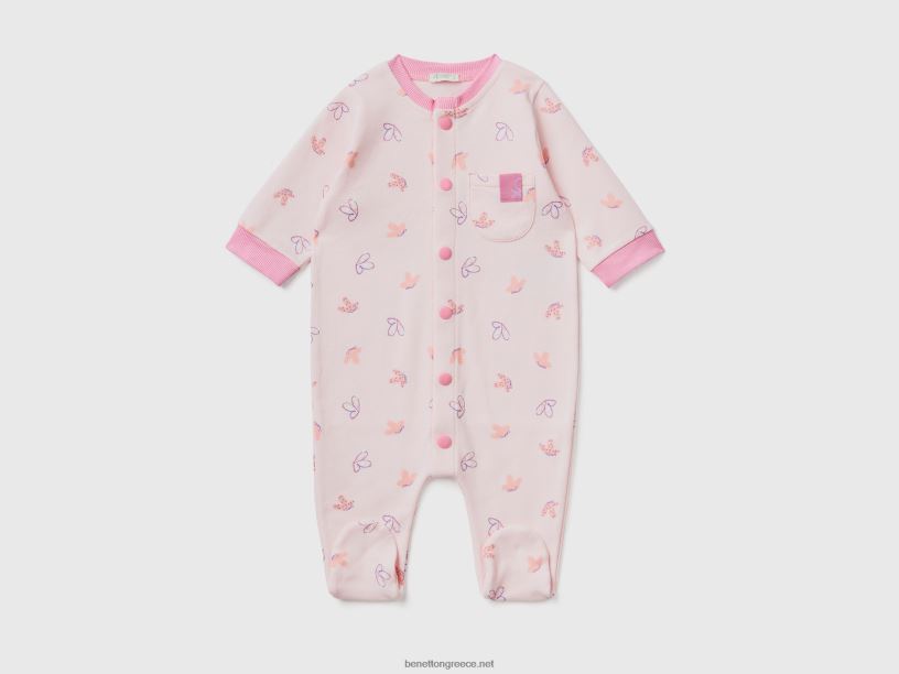 μοτίβο onesie από οργανικό βαμβάκι J8TLD3202 Benetton παιδιά απαλό ροζ