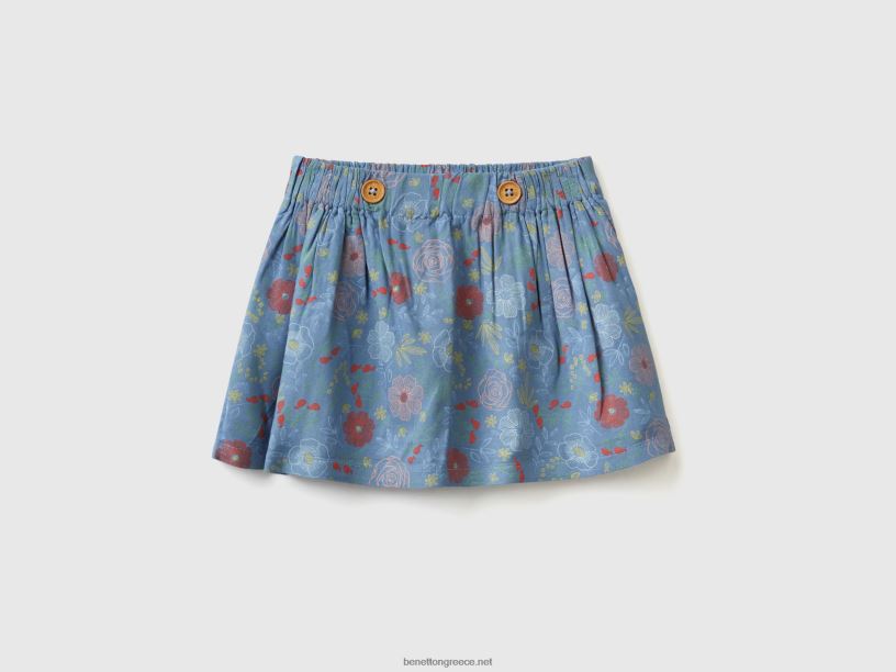 φλοράλ φούστα σε βισκόζη J8TLD5961 Benetton παιδιά μπλε της αεροπορίας