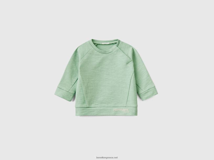 ελαφρύ φούτερ 100% βαμβάκι J8TLD5807 Benetton παιδιά ανοιχτό πράσινο