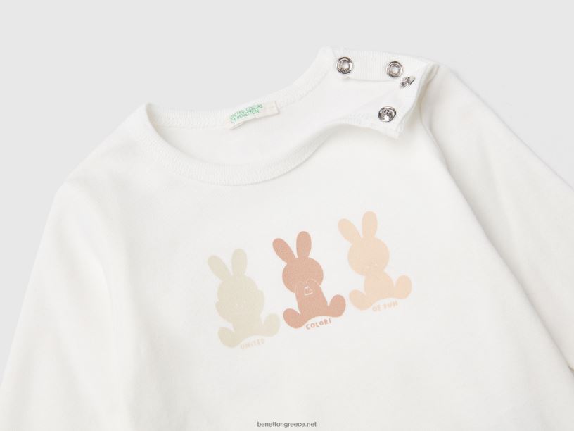 μακρυμάνικο μπλουζάκι από 100% οργανικό βαμβάκι J8TLD5851 Benetton παιδιά άσπρο