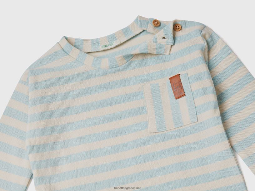 ριγέ μπλουζάκι με τσέπη J8TLD3142 Benetton παιδιά μπλε του ουρανού