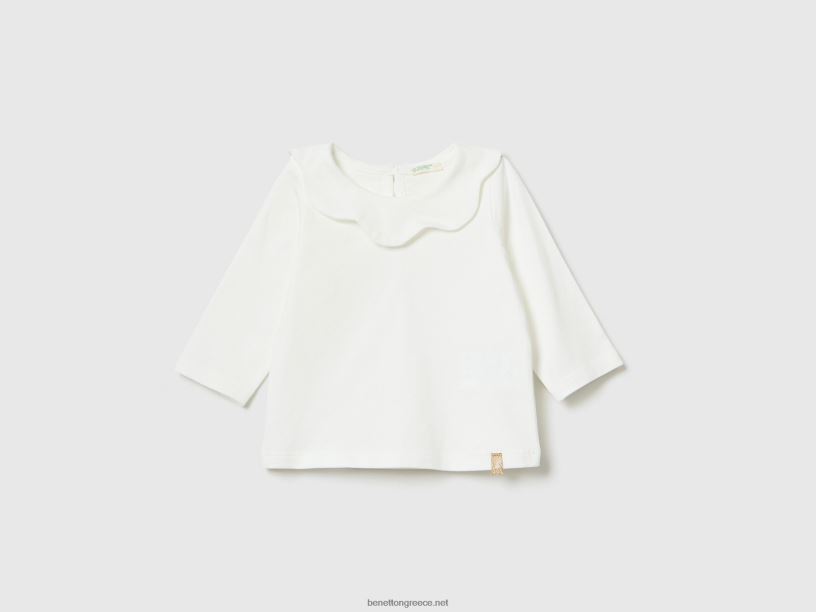 μακρυμάνικο μπλουζάκι με γιακά J8TLD3155 Benetton παιδιά κρεμώδες λευκό