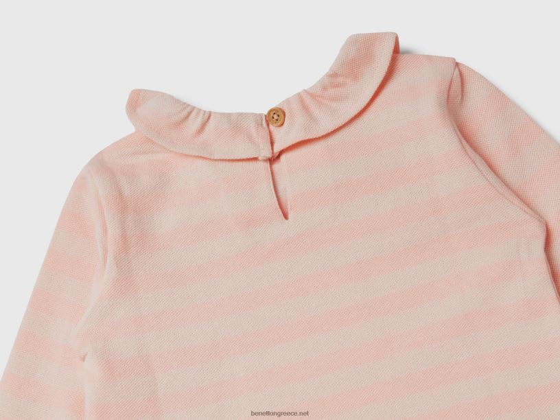 ριγέ μπλουζάκι με γιακά J8TLD3165 Benetton παιδιά ροζ