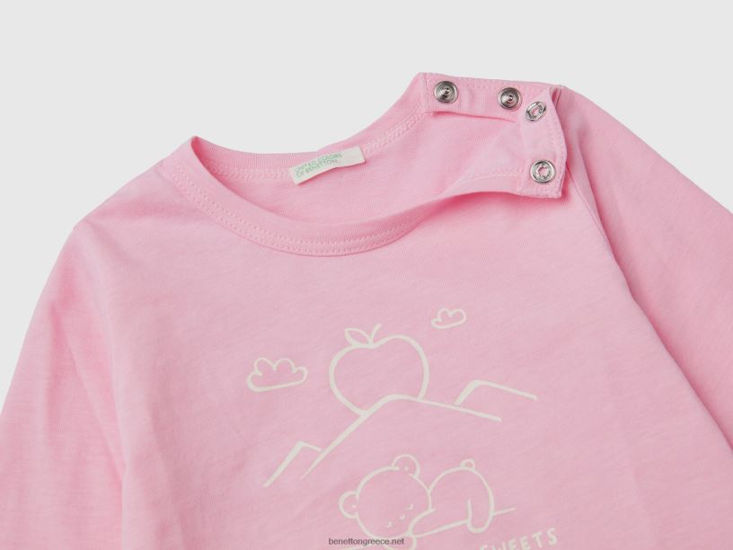 μακρυμάνικο μπλουζάκι από οργανικό βαμβάκι J8TLD5781 Benetton παιδιά ροζ