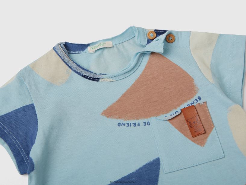 μπλουζάκι με στάμπα πανιών J8TLD5794 Benetton παιδιά γαλάζιο