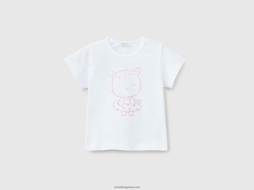 μπλουζάκι με στάμπα από οργανικό βαμβάκι J8TLD5811 Benetton παιδιά άσπρο