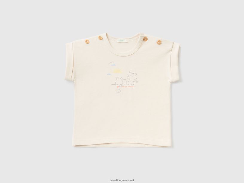 κοντομάνικο μπλουζάκι με στάμπα J8TLD5812 Benetton παιδιά βανίλια