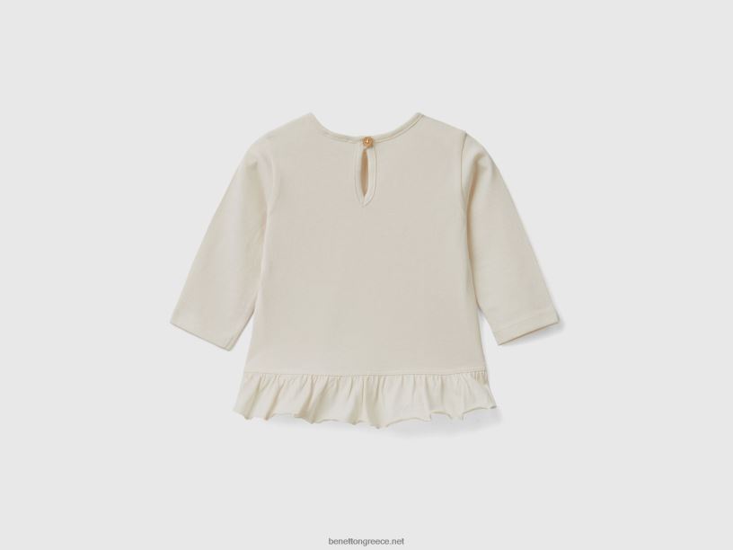 μπλουζάκι με στάμπα και βολάν J8TLD5837 Benetton παιδιά βανίλια