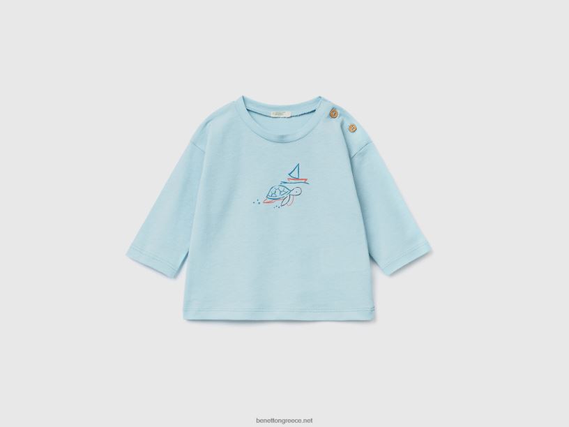 T-shirt από 100% βαμβάκι με στάμπα J8TLD3149 Benetton παιδιά τουρκουάζ