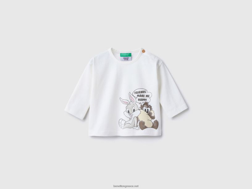 T-shirt από 100% βαμβάκι Looney tunes J8TLD3115 Benetton παιδιά άσπρο