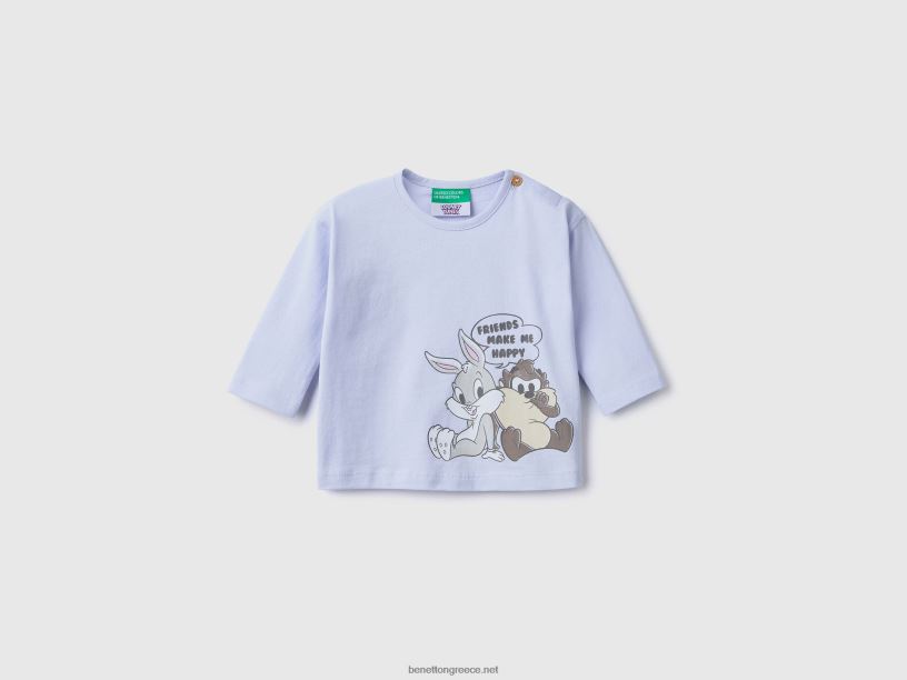 T-shirt από 100% βαμβάκι Looney tunes J8TLD5779 Benetton παιδιά μπλε του ουρανού