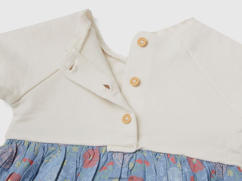 φόρεμα με λουλούδια σε βισκόζη J8TLD3288 Benetton παιδιά μπλε της αεροπορίας