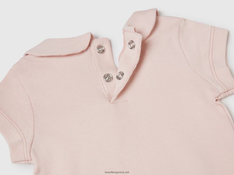onesie με γιακά από οργανικό βαμβάκι J8TLD5876 Benetton παιδιά απαλό ροζ