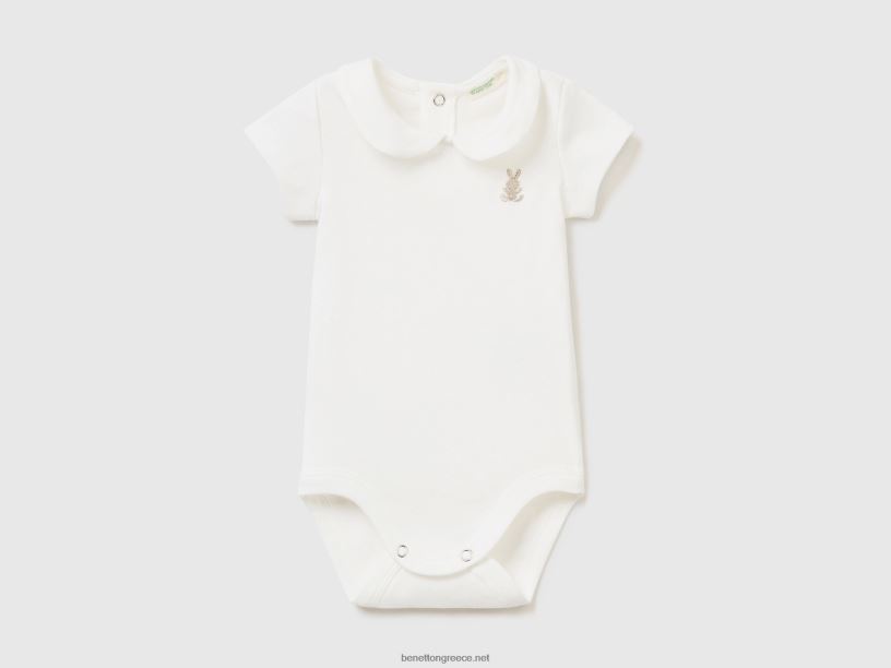 onesie με γιακά από οργανικό βαμβάκι J8TLD5883 Benetton παιδιά κρεμώδες λευκό