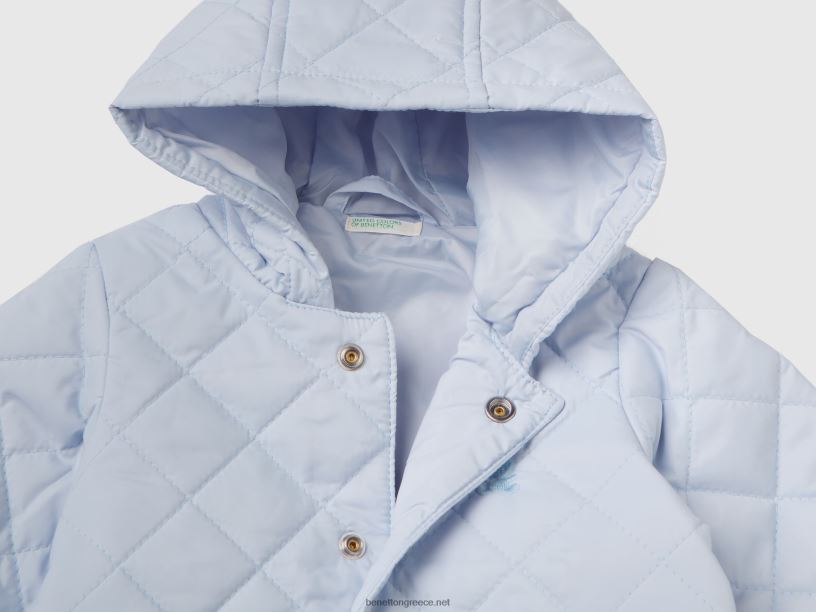 καπιτονέ μπουφάν με κουκούλα J8TLD3072 Benetton παιδιά μπλε του ουρανού