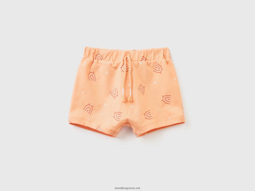 Σορτς με σχέδια από καθαρό βαμβάκι J8TLD3238 Benetton παιδιά σολομός