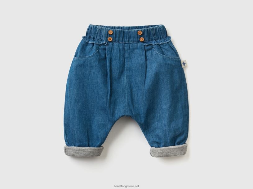 φαρδύ παντελόνι από καθαρό βαμβάκι J8TLD3251 Benetton παιδιά μπλε
