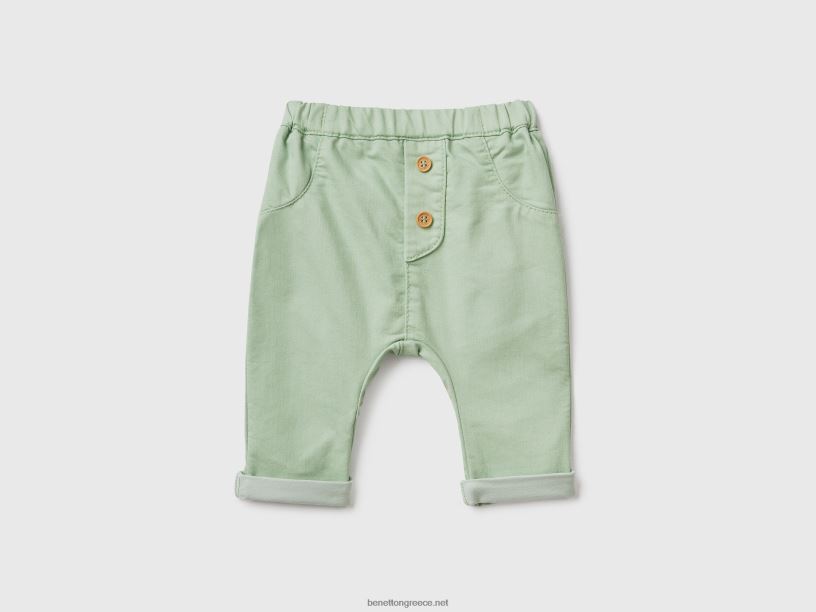 παντελόνι σε βαμβακερό μείγμα J8TLD5909 Benetton παιδιά ανοιχτό πράσινο