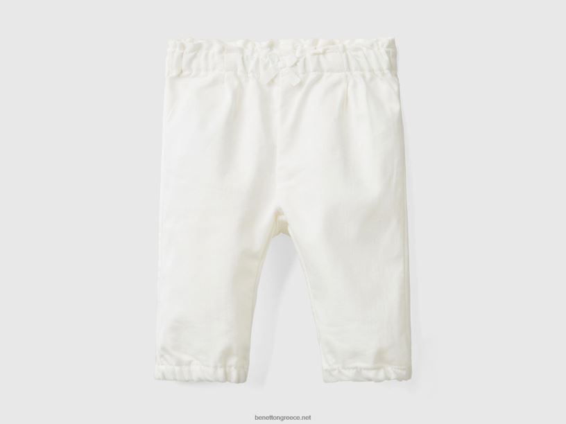 παντελόνι με μαζεμένη μέση J8TLD5916 Benetton παιδιά κρεμώδες λευκό