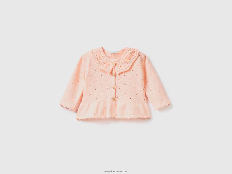 ζακέτα με γιακά τρικο J8TLD3458 Benetton παιδιά απαλό ροζ