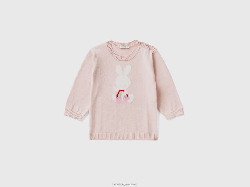 βαμβακερό πουλόβερ με ένθετο J8TLD3467 Benetton παιδιά ροζ